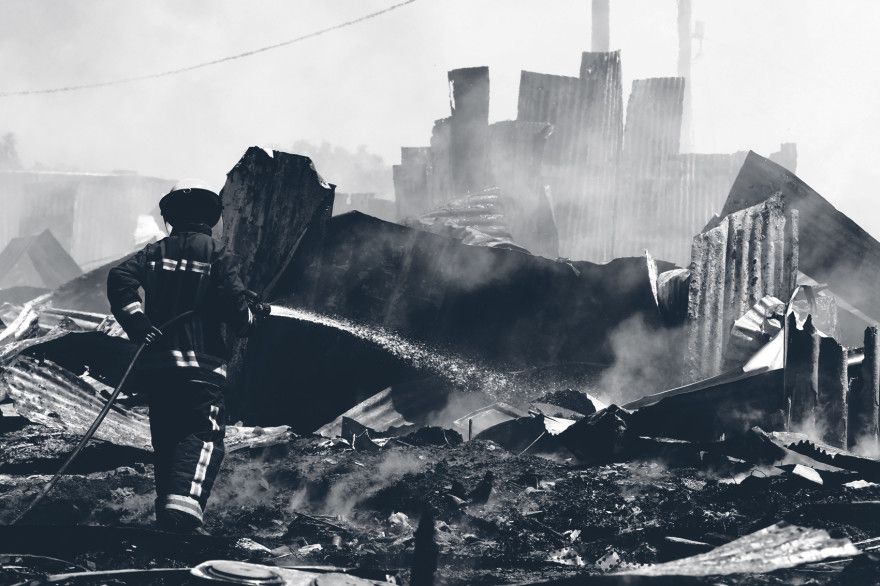 Ruins of a building after a fire